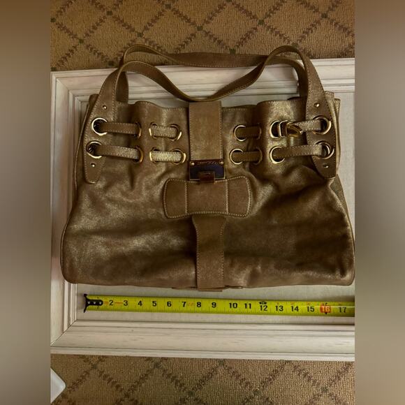 Vintage Jimmy Choo Brushed Gold Suede Ramona Tote Bag 2010 - Picture 6 of 16